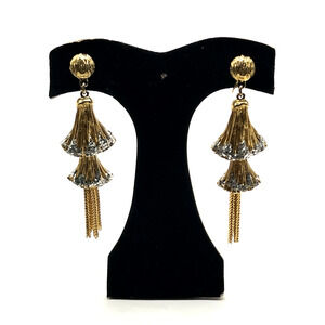 Vtg Signed CASTLECLIFF Art Deco Pave' RARE Long Dangle Tassel Earrings STATEMENT